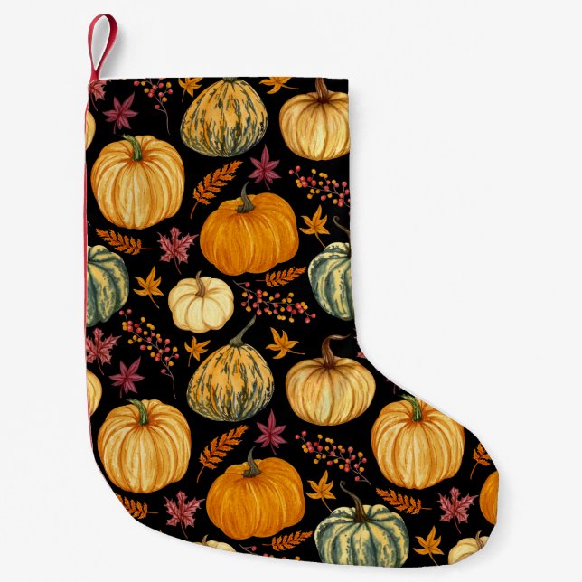 Watercolor Pumpkins: Autumn Seamless Pattern. Small Christmas Stocking (Front)