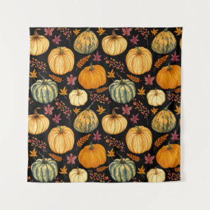 Watercolor Pumpkins: Autumn Seamless Pattern. Tapestry