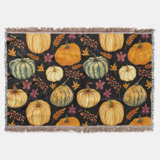 Watercolor Pumpkins: Autumn Seamless Pattern. Throw Blanket