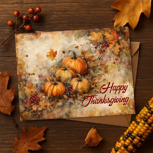 Watercolor Pumpkins Autumn Thanksgiving Postcard