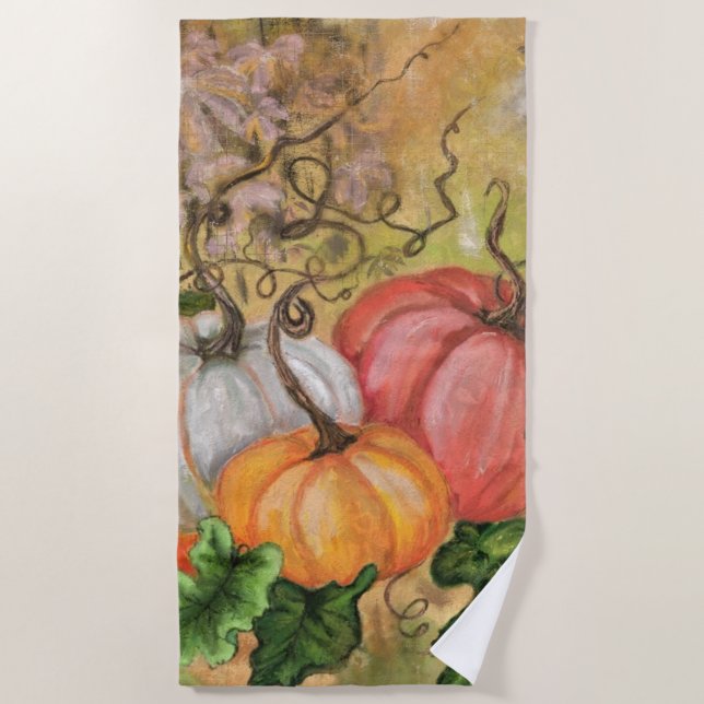 Watercolor Pumpkins Beach Towel (Front)