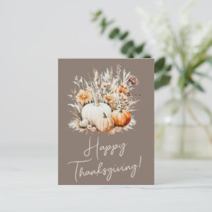 Watercolor Pumpkins Dry Grass Happy Thanksgiving Holiday Postcard