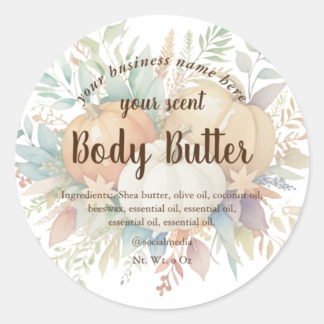 Watercolor pumpkins fall foliage body butter classic round sticker (Front)