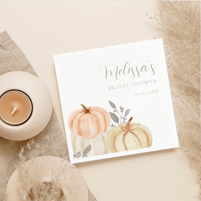 Watercolor Pumpkins Fall Foliage Bridal Shower Napkin (Creator Uploaded)