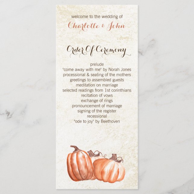 watercolor pumpkins fall harvest wedding programs programme (Front)