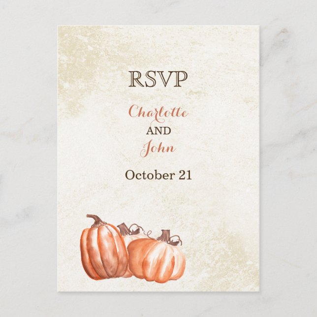 watercolor pumpkins fall harvest wedding rsvp invitation postcard (Front)