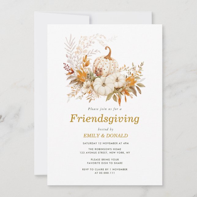 watercolor pumpkins fall leaves friendsgiving invitation (Front)