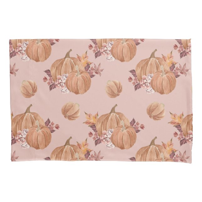 Watercolor Pumpkins Fall Pillowcase (Front)
