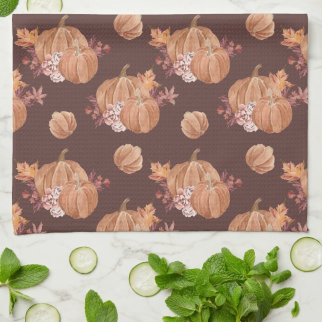 Watercolor Pumpkins Fall Tea Towel (Folded)