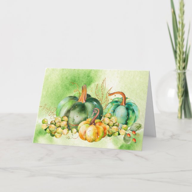 Watercolor Pumpkins Folded Greeting Card (Front)