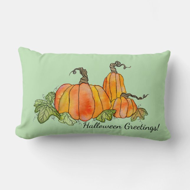 Watercolor Pumpkins Halloween Harvest Gourds Lumbar Cushion (Front)