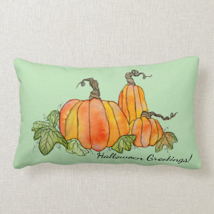 Watercolor Pumpkins Halloween Harvest Gourds Lumbar Cushion