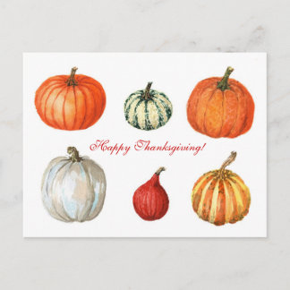 Watercolor Pumpkins Holiday Postcard