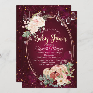 Watercolor Pumpkins,Lights,Flowers Baby Shower  Invitation