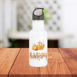 Watercolor Pumpkins & Orange Happy Thanksgiving 532 Ml Water Bottle<br><div class="desc">Best Gift For Your Friends And Family,  Personalised Thanksgiving Text With Autumn Colours. Happy Thanksgiving With Watercolor Pumpkins With Flowers . Ideas for decorate you home on Thanksgiving</div>