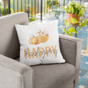 Watercolor Pumpkins & Orange Happy Thanksgiving Cushion