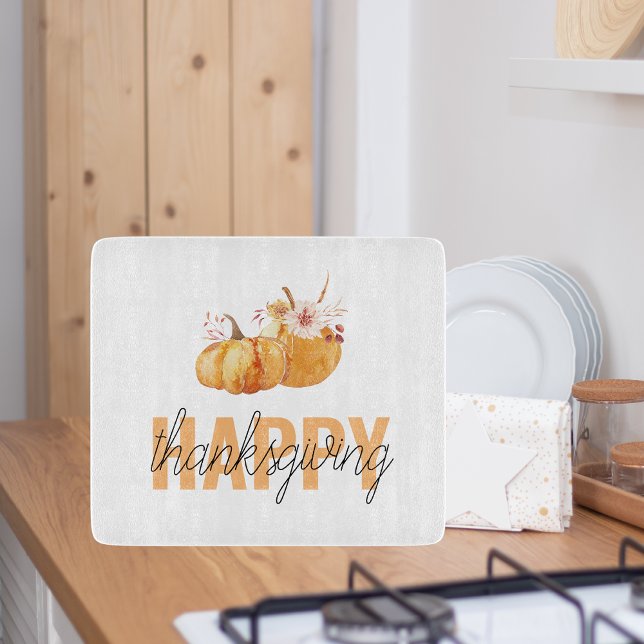 Watercolor Pumpkins & Orange Happy Thanksgiving Cutting Board (Creator Uploaded)
