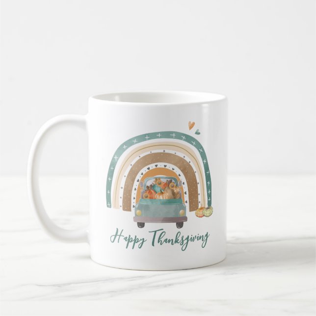 Watercolor Pumpkins Rainbow Thanksgiving Coffee Mug (Left)