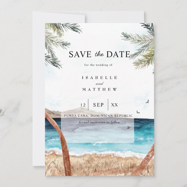 Watercolor Punta Cana Tropical Beach Save The Date Invitation (Front)