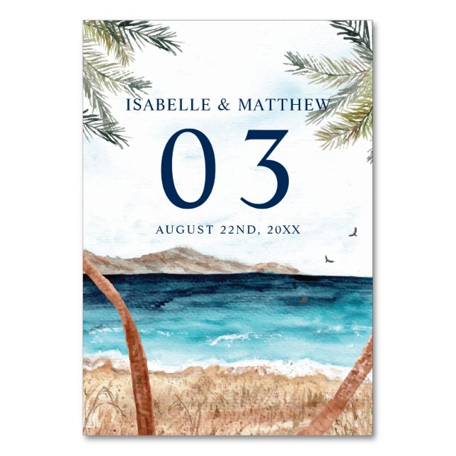 Watercolor Punta Cana Tropical Beach Table Number (Front)