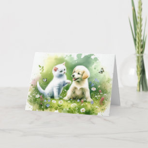 Watercolor Puppy and Kitten Card