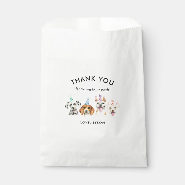 Watercolor Puppy Dog Birthday Party Thank You Favour Bags (Front)