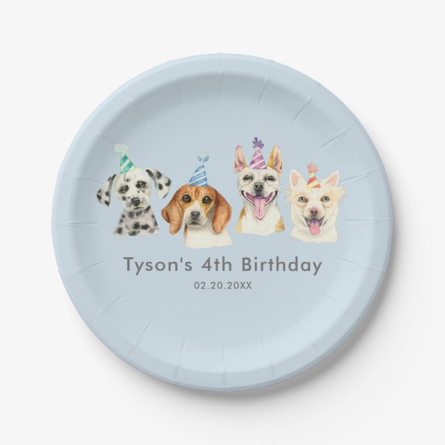 Watercolor Puppy Dog Kids Birthday Party Paper Plate (Front)