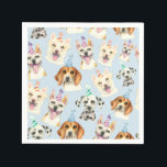 Watercolor Puppy Dog Pattern Kids Birthday Napkin<br><div class="desc">Cute party paper napkin for your child's puppy theme birthday party. Illustration of 4 dogs (dalmatian,  beagle,  pit bull terrier) with party hats. The illustration was made into a fun pattern.</div>