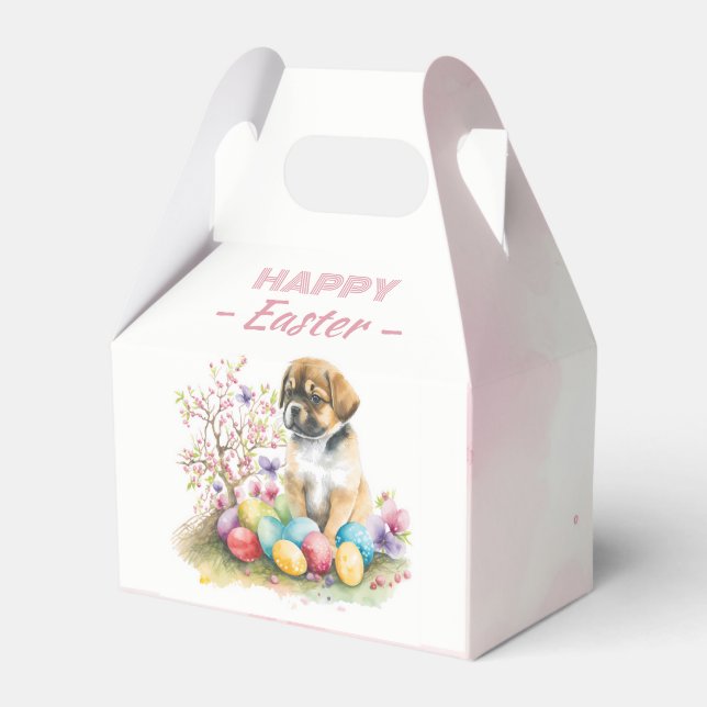 Watercolor Puppy Easter Eggs & Flowers -   Favour Box (Back Side)