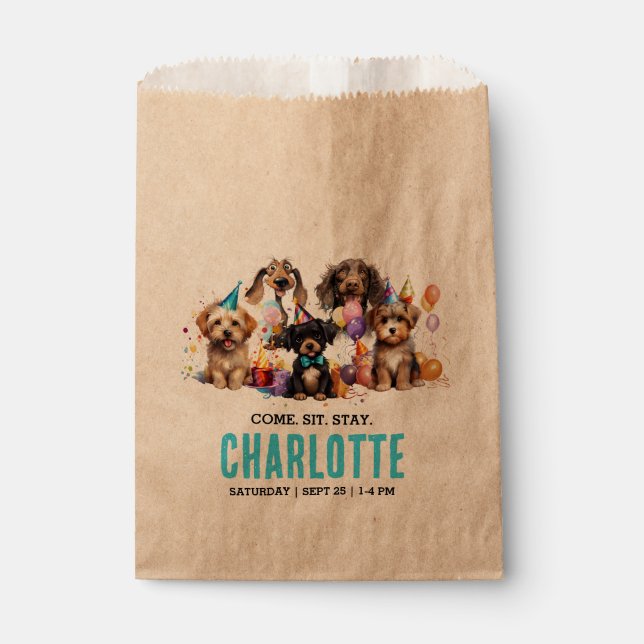 Watercolor Puppy Pawty Dog Birthday Favour Bags (Front)
