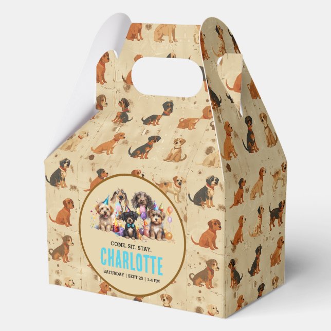 Watercolor Puppy Pawty Dog Birthday Favour Box (Front)
