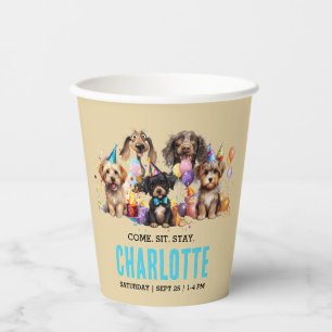 Watercolor Puppy Pawty Dog Birthday Paper Cups