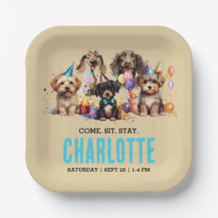 Watercolor Puppy Pawty Dog Birthday Paper Plate