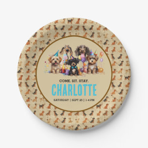 Watercolor Puppy Pawty Dog Birthday Paper Plate
