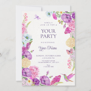 Watercolor purple aesthetic floral invitation