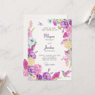 Watercolor purple aesthetic floral wedding invitation