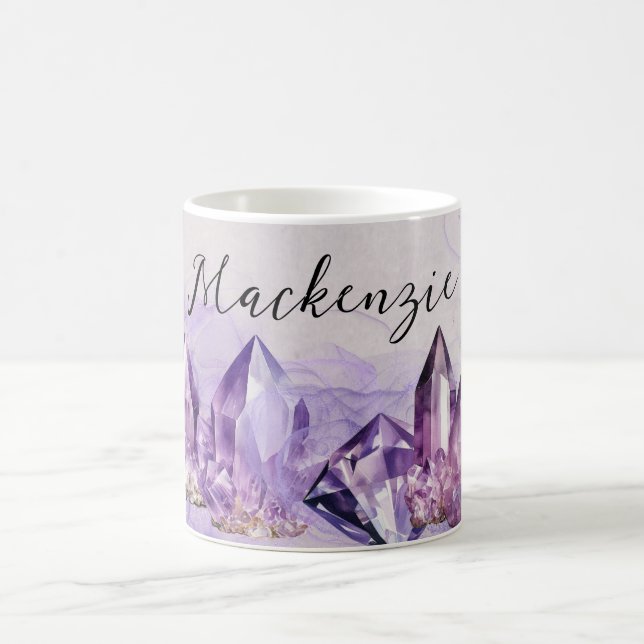 Watercolor Purple Amethyst Crystals Coffee Mug (Center)