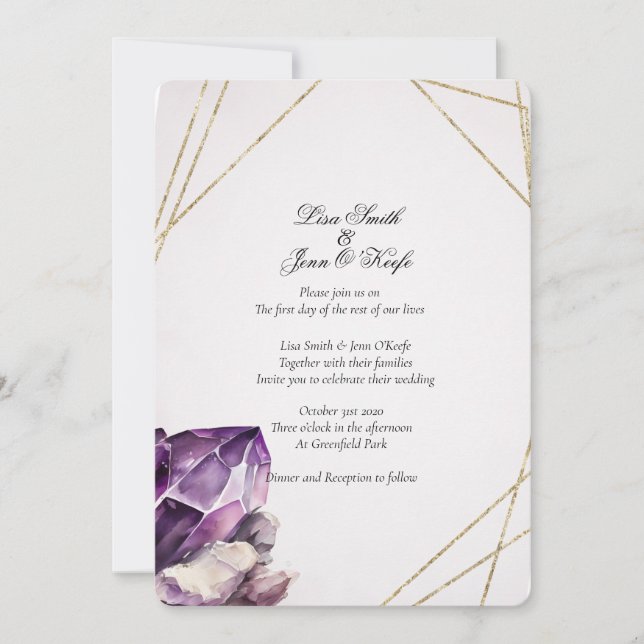 Watercolor Purple Amethyst Modern Invitation (Front)