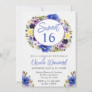 Watercolor Purple and Cream Wreath Sweet 16 Invitation