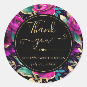 Watercolor Purple and Gold Flowers Sweet Sixteen Classic Round Sticker