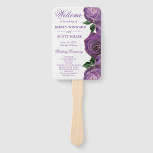 Watercolor Purple and Gold Flowers Wedding Hand Fan