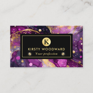 Watercolor Purple and Gold Glitter Alcohol Ink Business Card