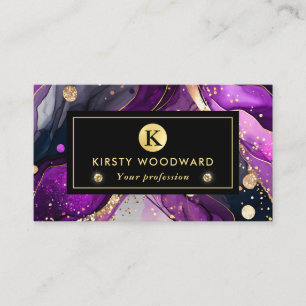 Watercolor Purple and Gold Glitter Alcohol Ink Business Card