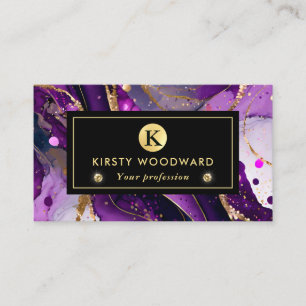 Watercolor Purple and Gold Glitter Alcohol Ink Business Card