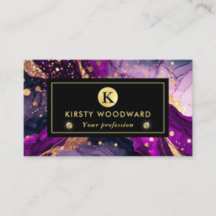 Watercolor Purple and Gold Glitter Alcohol Ink Business Card