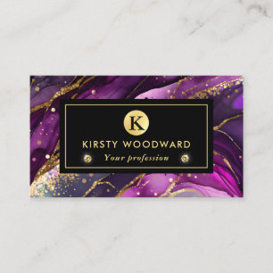Watercolor Purple and Gold Glitter Alcohol Ink Business Card