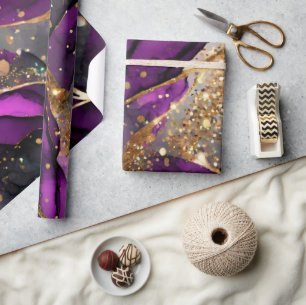 Watercolor Purple and Gold Glitter Alcohol Ink Wrapping Paper