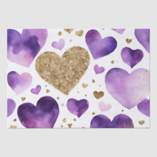 Watercolor Purple and Gold Ink Valentines Hearts Tissue Paper