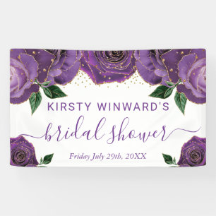 Watercolor Purple and Gold Roses Bridal Shower Banner