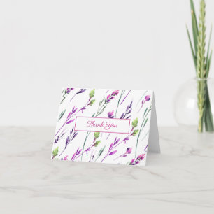 Watercolor Purple and Green Flowers Thank You Card